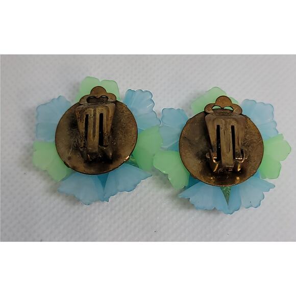 Vintage Mid Century Cluster Glass Clip On Flower Earrings Signed West Germany - Picture 8 of 8